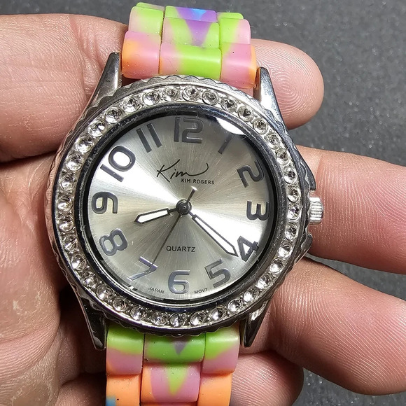 Kim rogers ladies quartz fashion watch silver tone rhine stone bezel working mul - Picture 1 of 9